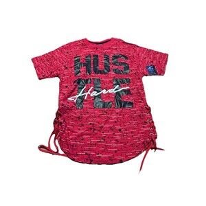 Legendary Status Hustle Hard T-Shirt XL Red Black Graphic Lace Up Sides NWT
